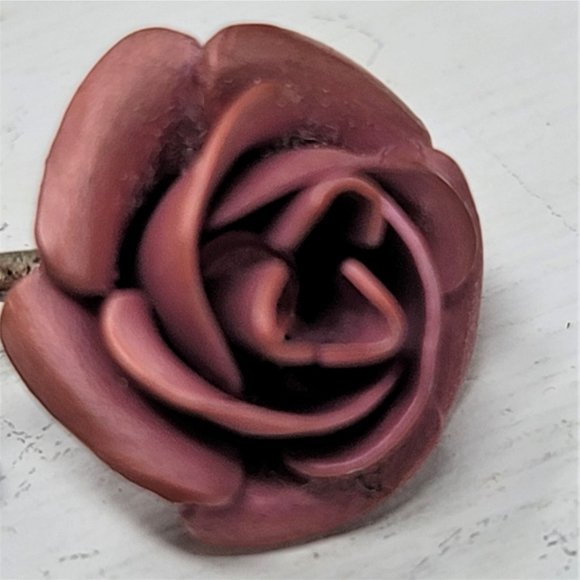 Delicate Sterling Silver Red Rose Pin Brooch Marked 925 Vintage - Picture 2 of 7